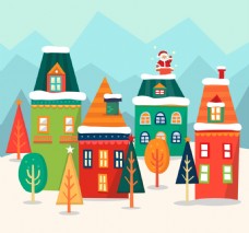 几何房屋与圣诞彩色背景