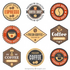咖啡杯九杯咖啡徽章