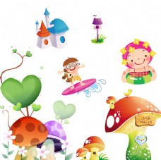 可爱小女孩卡通蘑菇夏季儿童