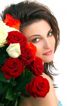 潮流素材红玫瑰美女图片