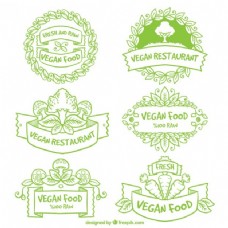 绿色蔬菜手绘绿色素食餐厅徽章