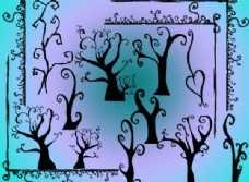 手绘涂鸦树木、漩涡小树Photoshop笔刷