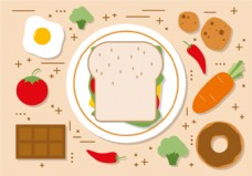 健康饮食自由平面三明治插画矢量图