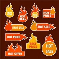 热销销售徽章收集孤立的火与热风格自由向量