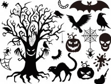 万圣节卡通枯树和蝙蝠