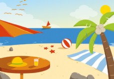 度假免费夏季海滩矢量插画