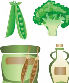 绿色蔬菜酒瓶豌豆菜花
