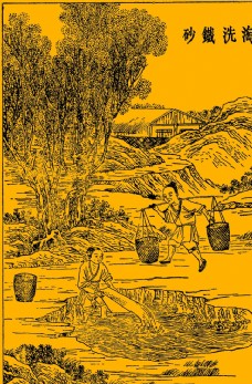 线条古图 线条图 挑水