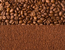 咖啡杯一半咖啡豆一半咖啡末图片