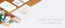 手绘设计纸笔展示样机素材智能贴图模板