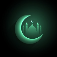 清真寺背景下的绿色新月