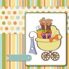 婴儿车里的礼物和小熊图片