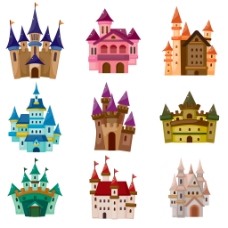 童话城堡彩色卡通城堡矢量图