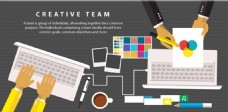 工作概念创意团队的概念与工作手免费矢量插图