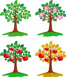 树木卡通四季苹果树矢量图