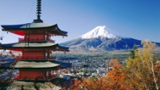 名山风景日本古典楼阁富士山世界名胜风景区