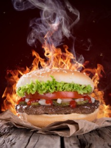 燃烧的汉堡图片