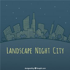 手绘景观夜景城市背景