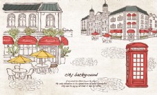欧式风格手绘欧式街道插画