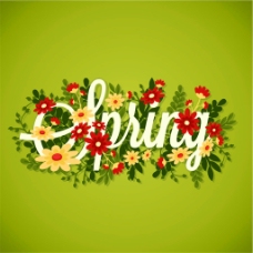 春季Spring花卉艺术字矢量素材