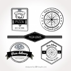 四个黑色和白色的标志比萨饼
