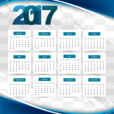 蓝色波浪状的2017日历