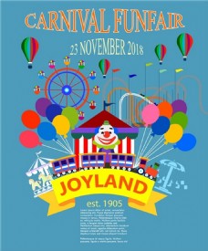 嘉年华游乐场海报和小丑气球插图