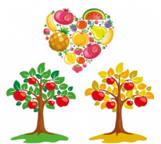 卡通菠萝心形水果苹果树