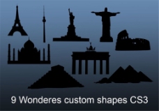 世界观9个世界奇观建筑剪影造型Photoshop自定义形状素材