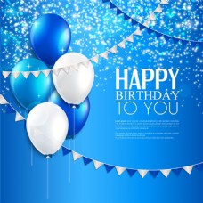 蓝色气球三角旗生日卡片图片