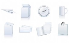 白色的纸包装和文具元素矢量网页设计元素