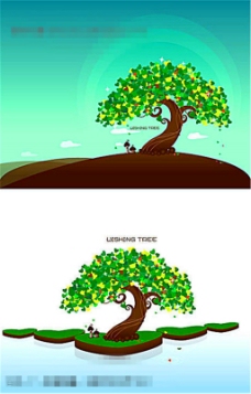 绿树卡通许愿树插图矢量图