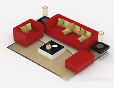 现代红色简约组合沙发3d模型下载