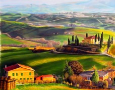 欧式风格美国乡村田园风景油画图片