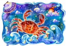 12星座巨蟹座手绘卡通