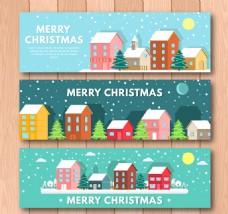 3款下雪的圣诞节城市banner矢量素材