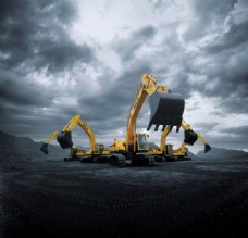 企业文化煤矿挖掘机合影工程机械图片