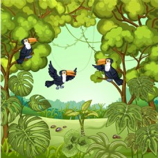 绿树上的乌鸦自然风景图片