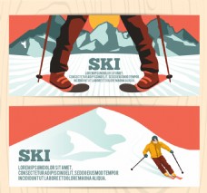 雪山男子滑雪矢量横幅