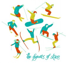 8款彩绘滑雪姿势设计矢量图