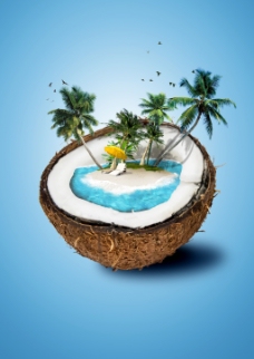 创意风景创意椰子小岛风景图片