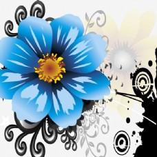 蓝色花朵三联挂画