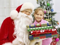 圣诞女孩圣诞老人与可爱小女孩图片