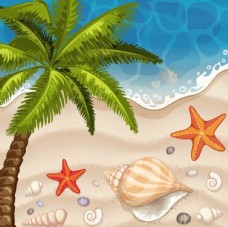 沙滩夏天夏天沙滩卡通海星海螺