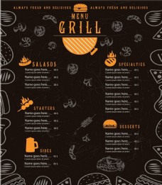 美食背景烧烤菜单设计与美食在黑暗背景自由向量