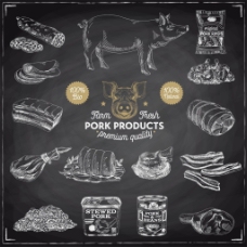 猪矢量素材手绘猪肉背景图片