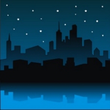 晚上的现代城市全景图矢量图。
