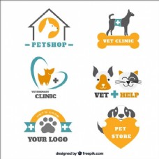 宠物狗一群兽医标志和宠物店