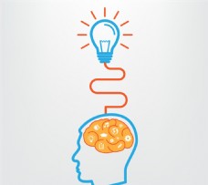 创新思维创意大脑和灯泡矢量素材