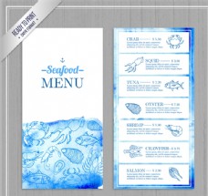 彩绘蓝色海鲜店菜单设计矢量素材